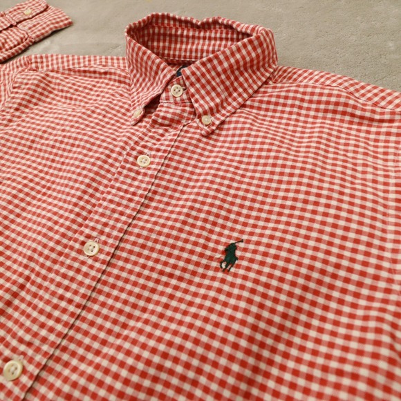 Ralph Lauren Orange Custom Fit Gingham Check Button Up Shirt Men's size Small - Picture 4 of 8